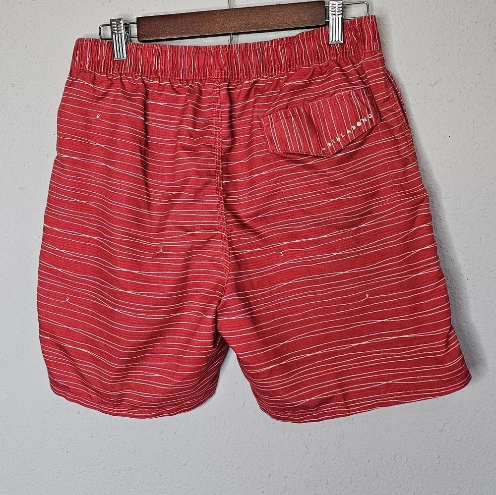 Billabong Mens Red White Striped Swim Trunks Board Shorts Size 32‎ 9512434C